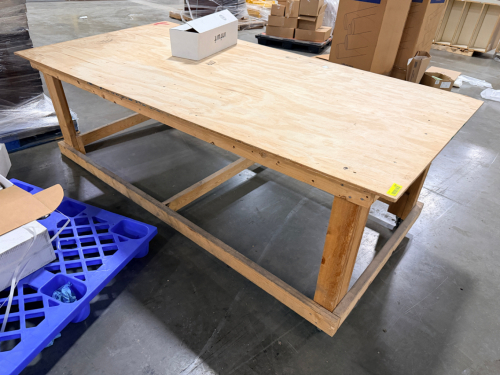 8' X 4' CUSTOM BUILT ROLL ABOUT TABLE.