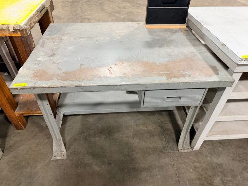 48' METAL SHOP DESK W/ SINGLE DRAWER.