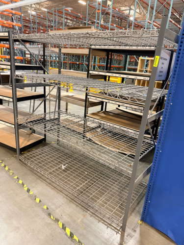 (1) 72" X 32" FOUR TIER METAL SHELF W/ WIRE GRID INSERTS.