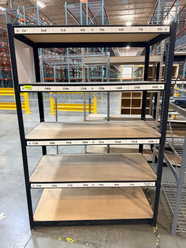 (3) 48" X 24" FIVE TIER METAL SHELF W/ COMPOSITE WOOD INSERTS