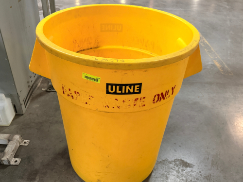 ULINE 44 GALLON YELLOW PLASTIC TRASH CAN