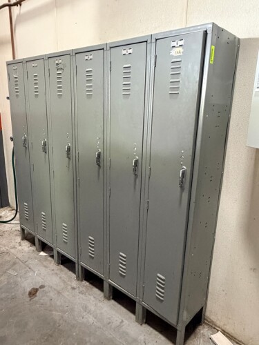 SIX GROUP METAL LOCKER TOWER SYSTEM.
