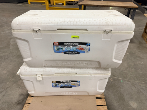 (2) MAXCOLD 150 QT COOLER.