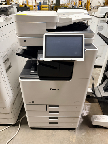 CANON IMAGERUNNER ADVANCE DX 4945I MONOCHROME MULTIFUNCTION COPIER WITH SINGLE PASS DADF-C1, INNER FINISHER-L1, SUPER G3 FAX BOARD-BH1, 4-PAPER DRAWER CONFIGURATION, AND COLOR TOUCHSCREEN CONTROL PANEL.