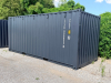 20' NEW ONE-TRIP ISO SHIPPING CONTAINER WITH DOUBLE SWING DOORS. STEEL CONSTRUCTION WITH LOCKING CAM BARS, FORKLIFT POCKETS, CORNER CASTINGS, AND CSC CERTIFICATION PLATE. FINISHED IN DARK GRAY.