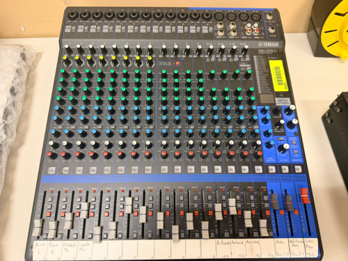 16-CHANNEL ANALOG AUDIO MIXING CONSOLE WITH BUILT-IN SPX DIGITAL EFFECTS PROCESSOR, XLR/TRS INPUTS, STEREO LINE INPUTS, USB AUDIO INTERFACE, MASTER FADERS, AND PHANTOM POWER.