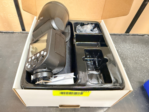 GODOX V1O ROUND HEAD TTL LI-ION CAMERA FLASH IN ORIGINAL FACTORY PACKAGING.