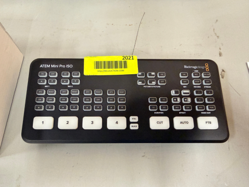BLACKMAGIC DESIGN ATEM MINI PRO ISO LIVE PRODUCTION SWITCHER WITH INTEGRATED STREAMING, RECORDING, AND VIDEO MIXING CONTROLS.