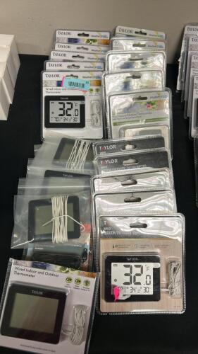 (1) ASSORTED LOT OF TAYLOR WIRED INDOOR AND OUTDOOR THERMOMETER