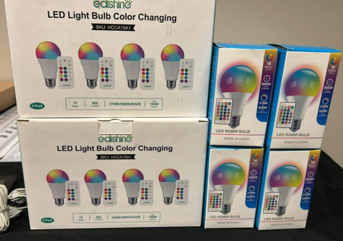 (1) ASSORTED LOT OF EDISHINE LED COLOR CHANGING LIGHTS WITH REMOTE