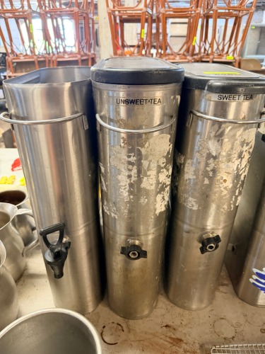 (3) COMMERCIAL TEA DISPENSERS WITH (2) LIDS