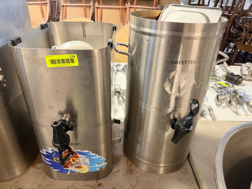 (2) ASSORTED TEA DISPENSERS WITH (2) LIDS