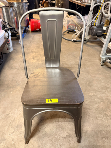 (4) METAL CHAIRS WITH WOODEN SEAT