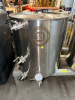 SPIKE BREWING 1 BBL BREWHOUSE VESSELS CONSISTING OF HOT LIQUOR TANK (HLT), BREW KETTLE (BK), AND MASH TUN (MT). BREW KETTLE INCLUDES HOP BASKET, STEAM CONDENSER LID ASSEMBLY WITH CONDENSER PIPE, SMALL PUMP, AND SPRAYER