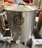 SPIKE BREWING 1 BBL BREWHOUSE VESSELS CONSISTING OF HOT LIQUOR TANK (HLT), BREW KETTLE (BK), AND MASH TUN (MT). BREW KETTLE INCLUDES HOP BASKET, STEAM CONDENSER LID ASSEMBLY WITH CONDENSER PIPE, SMALL PUMP, AND SPRAYER - 11