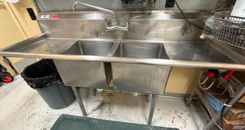 REGENCY COMMERCIAL STAINLESS STEEL 2 COMPARTMENT SINK WITH BACK SPLASH
