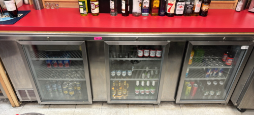 BEVERAGE AIR 3 DOOR GLASS BACK BAR COOLER
