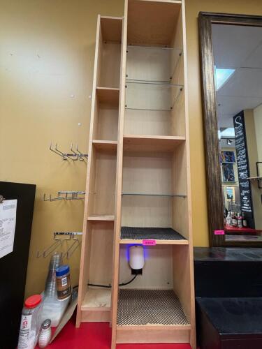 (2) WOOD RETAIL DISPLAY SHELVING UNIT WITH GLASS SHELF