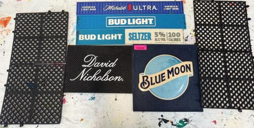 (1) ASSORTED LOT OF BRANDED RUBBER BAR MATS AND BLACK DRAINAGE MATS