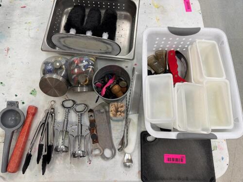 (1) ASSORTED LOT OF BAR TOOLS, CONTAINERS, AND ACCESSORIES