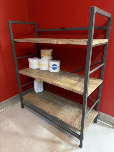 (1) 4-TIER METAL AND WOOD DISPLAY SHELVING UNIT