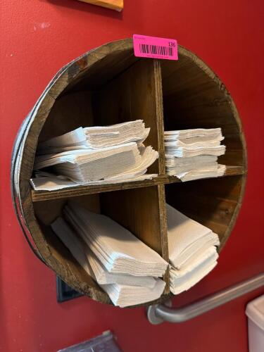 (3) BARREL-STYLE WOODEN NAPKIN HOLDER