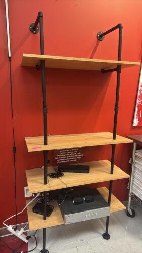 (1) INDUSTRIAL STYLE 4-TIER PIPE & WOOD SHELVING UNIT