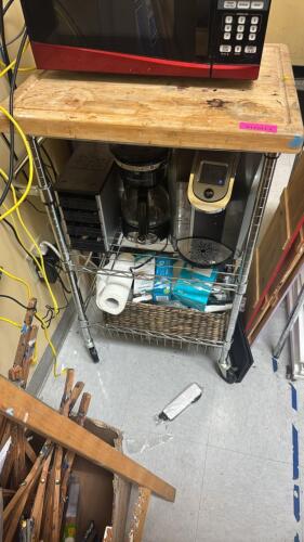 (1) 3 TIER ROLLING METAL AND WOOD CART