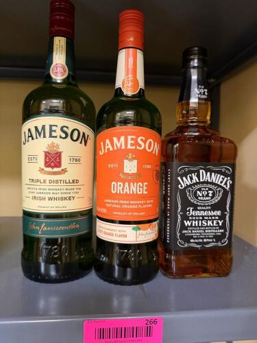 (3) ASSORTED BOTTLES OF JACK DANIEL'S, JAMESON & JAMESON ORANGE WHISKEY