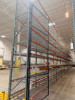 (17) SECTIONS OF 25 FT TALL UPRIGHTS, 42 IN DEEP, AND 8 FT LONG CROSS BEAMS OF TEAR DROP PALLET RACKING WITH WIRE DECKING. INCLUDES (18) UPRIGHTS, ORANGE STEP BEAMS, GREEN UPRIGHTS, WIRE DECKS, END CAP CHAIN LINK SAFETY CAGES WITH ACCESS GATE, AND CARGO N - 2