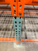 (34) SECTIONS OF 25 FT TALL UPRIGHTS AND 8 FT LONG CROSS BEAMS OF TEAR DROP PALLET RACKING. CONFIGURED AS (2) BACK-TO-BACK RUNS OF (17) SECTIONS EACH. INCLUDES (36) UPRIGHTS, ORANGE STEP BEAMS, GREEN UPRIGHTS, HEAVY-DUTY WIRE DECKING, AND STABILIZING TIE - 5