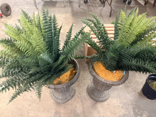 (2) FAUX PLASTIC FERNS W/ PLANTER BASES,