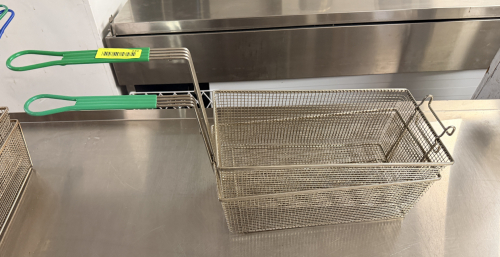 (2) LARGE DEEP FRYER BASKETS W/ POLY COATED HANDLES