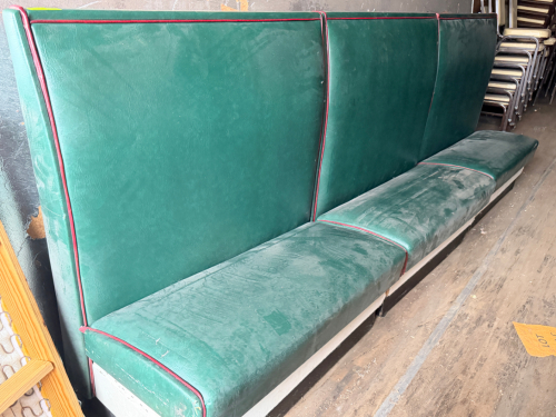 (9) 48" GREEN VINYL HIGH BACK BOOTH SEATS.