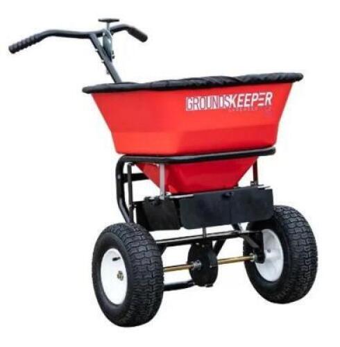 DESCRIPTION: (1) GROUNDSKEEPER SALT SPREADER BRAND/MODEL: BUYERS/3042650 INFORMATION: WALK-BEHIND/RED/CAPACITY: 100 LBS/SPREAD WIDTH: 20 TO 25' RETAIL