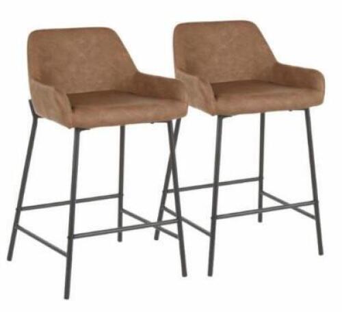 DESCRIPTION: (2) DANIELLA COUNTER STOOL BRAND/MODEL: LUMISOURCE/LUS1463 INFORMATION: ESPRESSO/FAUX LEATHER/WITH ARMS RETAIL$: 194.95 EACH SIZE: 19"W X
