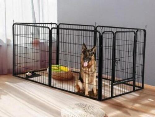 DESCRIPTION: (1) HEAVY DUTY PET PEN BRAND/MODEL: YAHEETECH/591290 INFORMATION: BLACK/6-PANEL/1-DOOR RETAIL$: 87.99 SIZE: 23.6"H X 64.2"W X 33.1"D QTY: