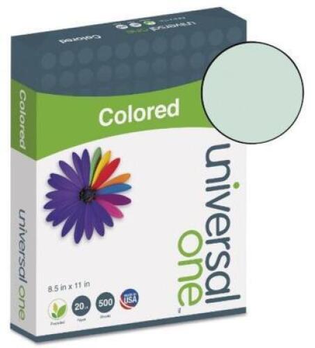 DESCRIPTION: (5) REAMS OF (500) COLORED PAPERS BRAND/MODEL: UNIVERSAL/UNV11203 INFORMATION: GREEN/ACID-FREE RETAIL$: 10.40 EACH REAM SIZE: 8.5" X 11"