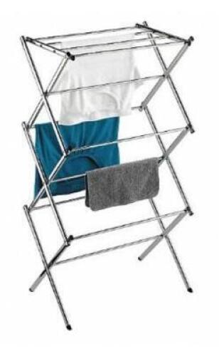DESCRIPTION: (1) ACCORDION DRYING RACK BRAND/MODEL: HONEY-CAN-DO/DRY-01107 INFORMATION: CHROME/3-TIER RETAIL$: 36.63 SIZE: 22-1/2"L X 15"W X 41.5"H QT