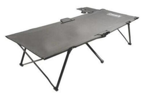DESCRIPTION: (1) PACK-AWAY COT BRAND/MODEL: COLEMAN/2000036401 INFORMATION: WITH SIDE TABLE/SUPPORTS UP TO 300 LBS RETAIL$: 71.52 SIZE: 80" X 44" X 17