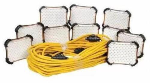 DESCRIPTION: (1) TEMPORARY STRING LIGHT BRAND/MODEL: CEP/97132 INFORMATION: 10-LAMP HEADS/LED/YELLOW RETAIL$: 366.99 SIZE: 21.8"L X 18.2"W X 7.8"H X 1