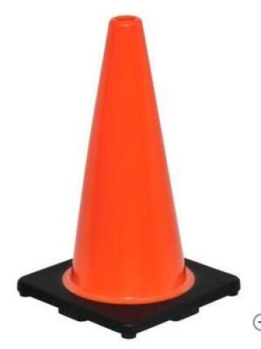 DESCRIPTION: (5) TRAFFIC CONES BRAND/MODEL: GLOBAL INDUSTRIAL/T9F708143 INFORMATION: BLACK BASE/ORANGE/NON-REFLECTIVE RETAIL$: 10.25 EACH SIZE: 8-1/2"
