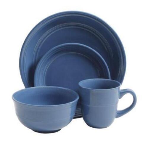 DESCRIPTION: (1) COBALT RAINFOREST DINNERWARE SET BRAND/MODEL: MAINSTAYS/122766.16R INFORMATION: BLUE/16-PIECES RETAIL$: 36.98 SIZE: (4) 10.5"DINNER P