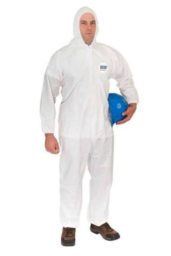 (1) BOX OF (25) DISPOSABLE COVERALL WITH ATTACHED HOOD