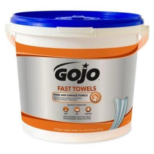 DESCRIPTION: (1) FAST TOWELS BRAND/MODEL: GOJO/6299-02 INFORMATION: 225-COUNT/EFFECTIVE AGAINST: DIRT, OIL & GREASE RETAIL$: 50.50 SIZE: 10"L X 9"W X