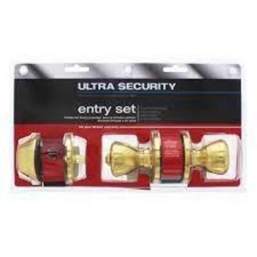 DESCRIPTION: (1) ENTRY DOOR LOCK DEADBOLT SET BRAND/MODEL: ULTRA SECURITY #83965 INFORMATION: BRASS RETAIL$: $27.69 SIZE: 2.87 X 12.2 X 6.85 QTY: 1