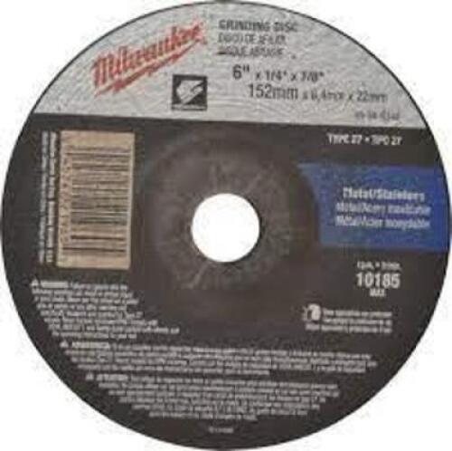 DESCRIPTION: (10) GRINDING DISC BRAND/MODEL: MILWAUKEE TOOL #82065251 RETAIL$: $40.00 TOTAL SIZE: 6 X 1/4 X 7/8 QTY: 10