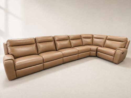 (1) MACYS SHEELER 6PC FAUX LEATHER RECLINING SECTIONAL POWER CENTER MANUAL ENDS