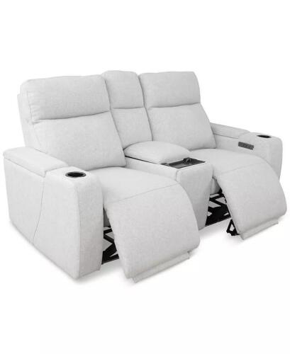 (1) MACY&rsquo;S SHEELER FAUX LEATHER 6-PIECE RECLINING SECTIONAL &ndash; POWER MIDDLE SEATS & MANUAL RECLINING ENDS