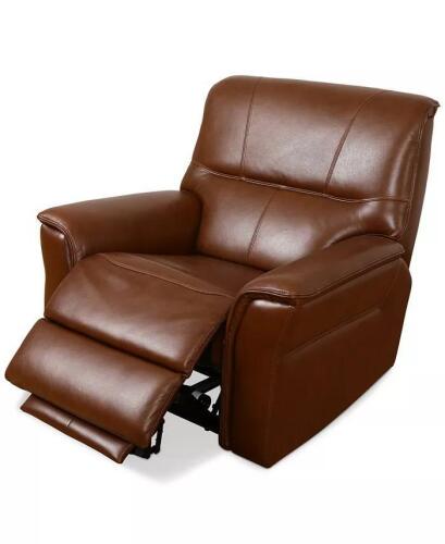 (1) FAUX BROWN LEATHER UPHOLSTERED RECLINER CHAIR